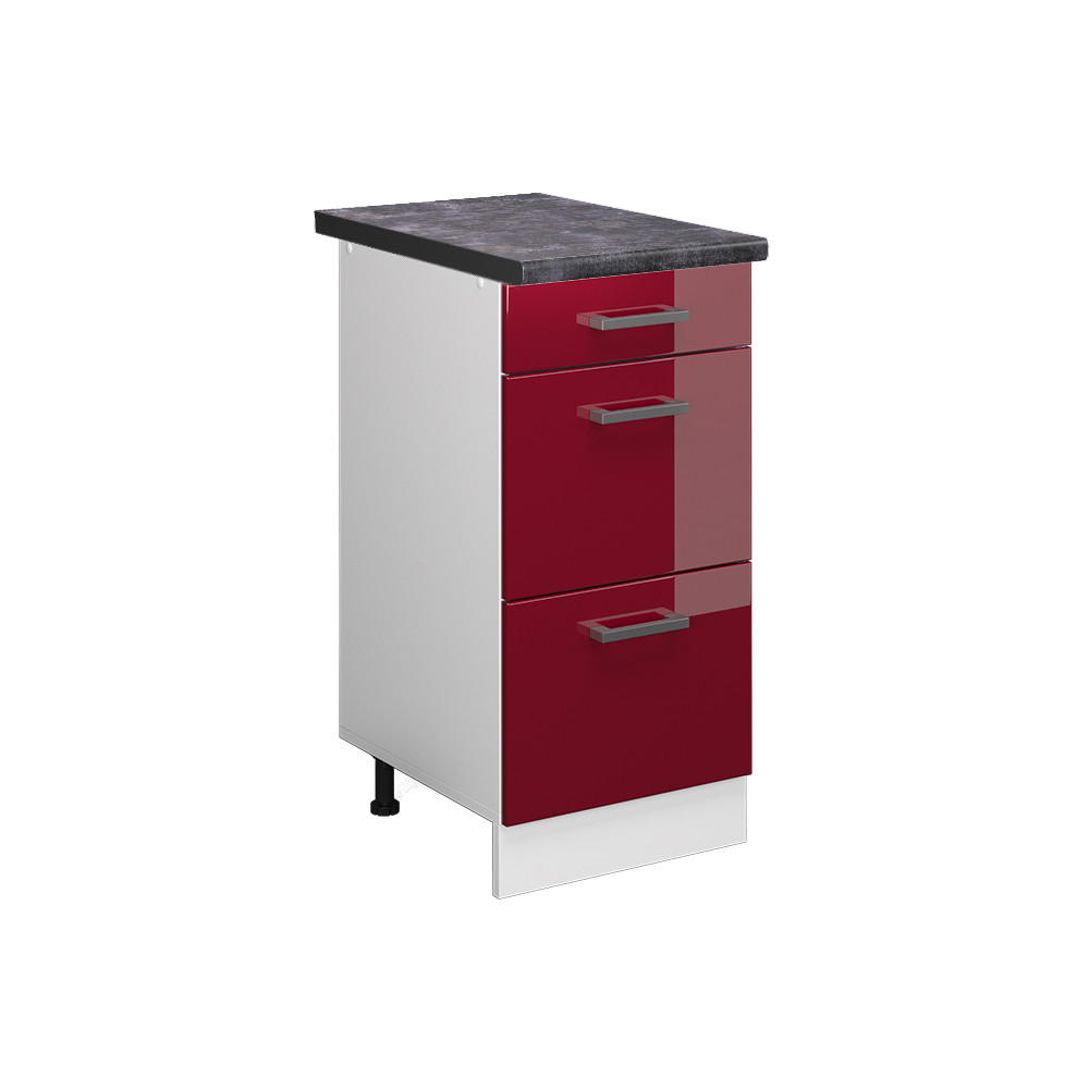 KÜCHENUNTERSCHRANK R-Line Bordeaux Hochglanz 40 cm mit Schubladen AP Anthrazit - Bordeaux/Weiß, Holzwerkstoff (40/81.6/60cm) - Vicco