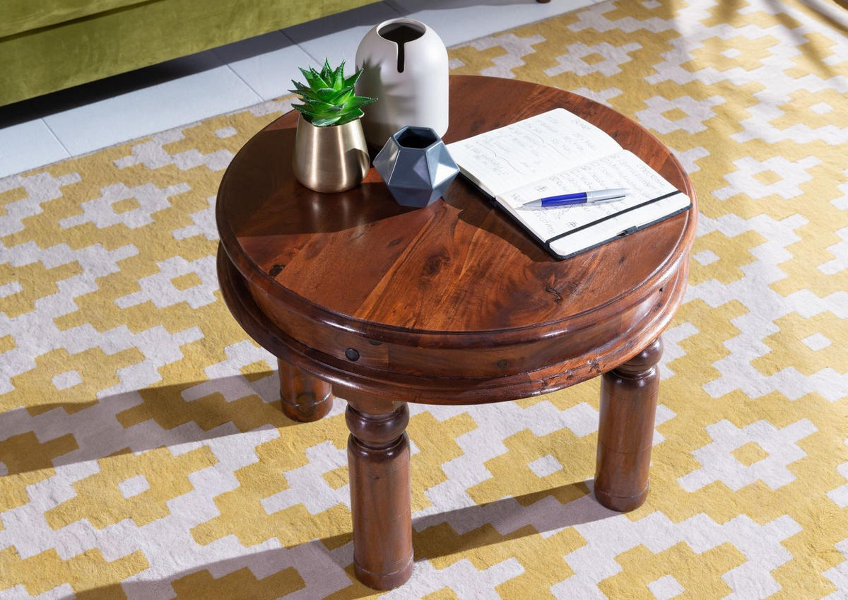 COUCHTISCH rund Akazie 60x60x45 nougat lackiert OXFORD #329 - Dunkelbraun, Holz (60/60/45cm) - Massivmoebel24