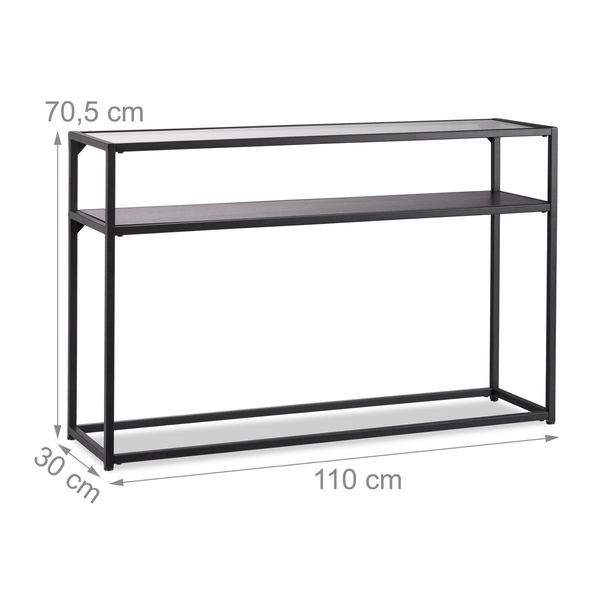 KONSOLENTISCH - Schwarz, Glas/Holzwerkstoff (30/110/70.5cm) - Relaxdays