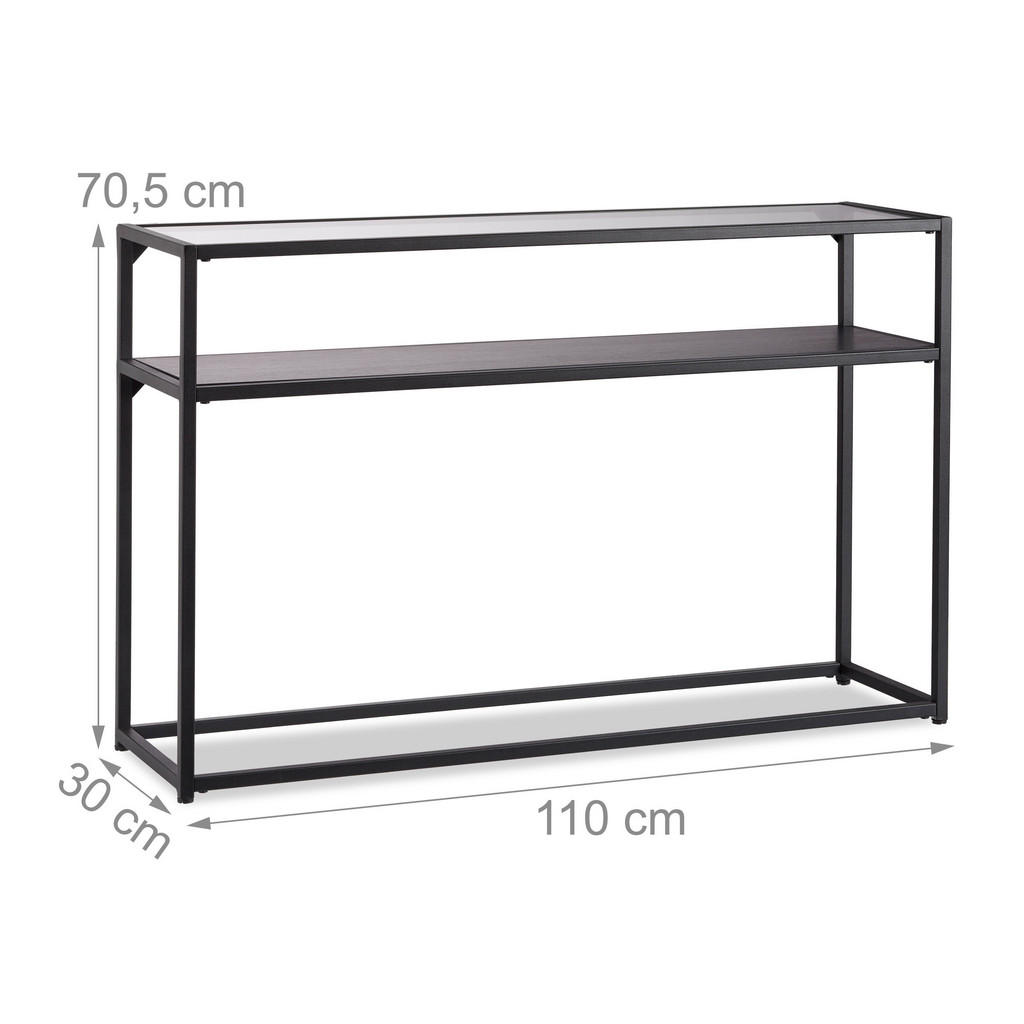 Thumbnail - Relaxdays Konsolentisch, Schwarz, Metall, Holzwerkstoff, Glas, 110x70.5x30 cm, Wohnzimmer, Wohnzimmertische, Konsolentis...