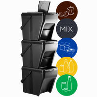 ABFALLBEHÄLTER mit Griff + Etiketten, 3x25L - Schwarz, Kunststoff (39/33cm) - KADAX