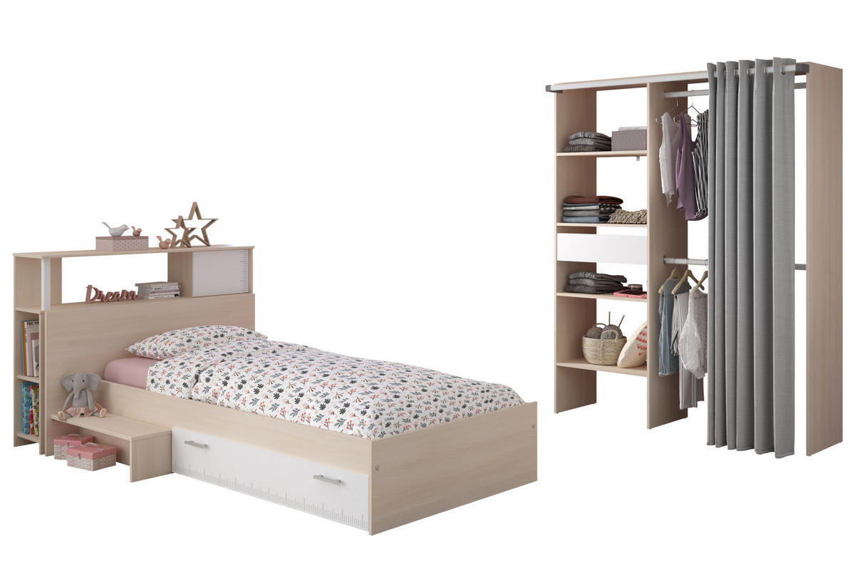 JUGENDZIMMER Hochbett Charly 23 in Akazie und Weiß von Parisot Komplett Set - Braun, Holzwerkstoff (80/200/120cm)