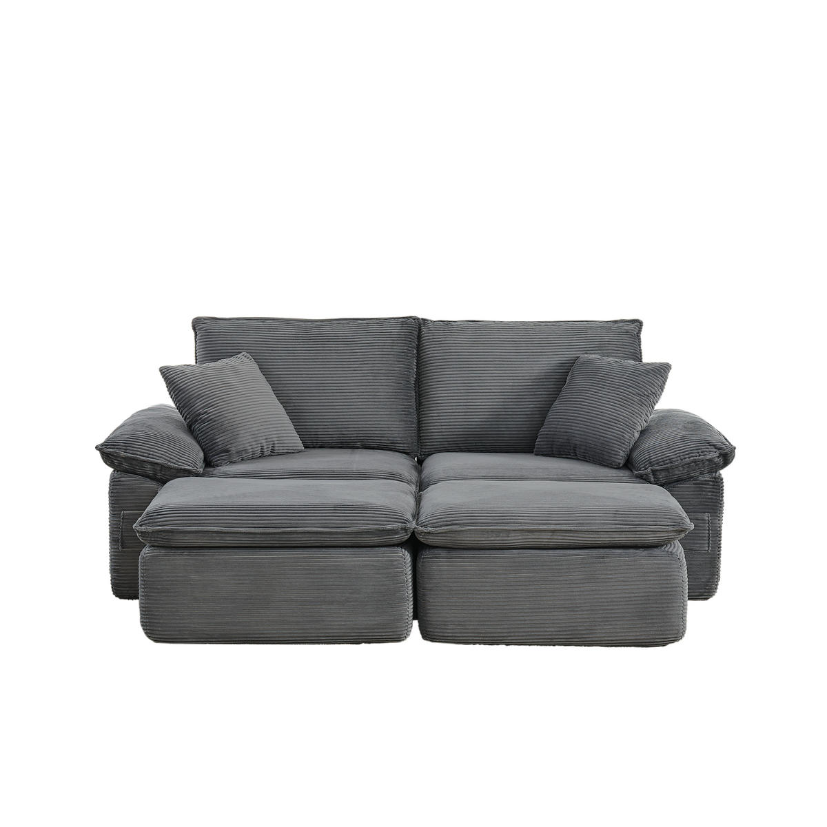 2-SITZER Bodensofa aus Stoff Hellgrau modular mit Fußstütze und Aufbewahrungstaschen - Hellgrau, Textil (156/65/206cm) - Modfu