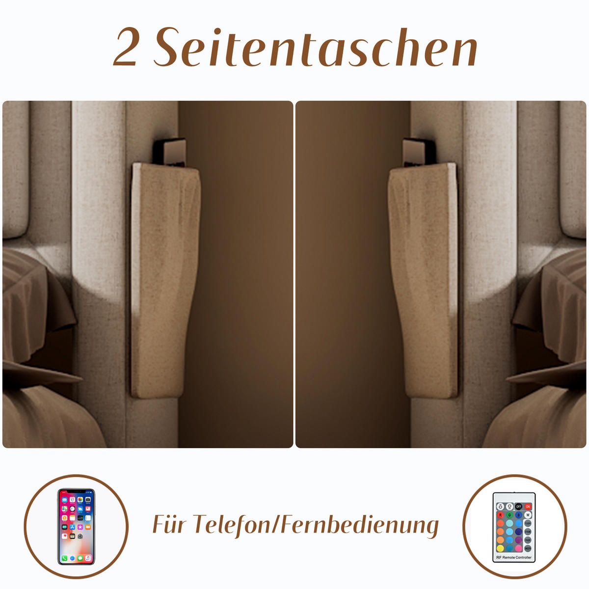 POLSTERBETT 140/200 cm Beige aus Baumwolle mit LED und Bettkasten - Beige, Textil (140/200cm) - OKMYHOME