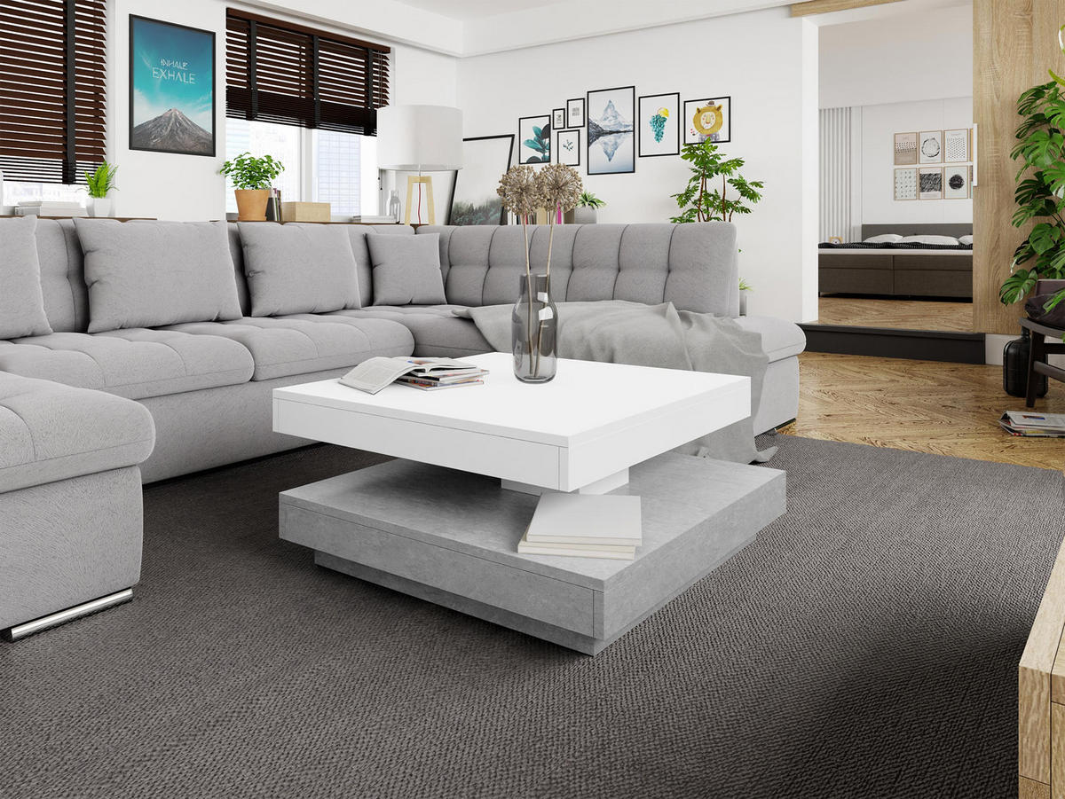 COUCHTISCH Nenani - Hellgrau/Weiß, Holzwerkstoff (70/70/34cm) - MIRJAN24