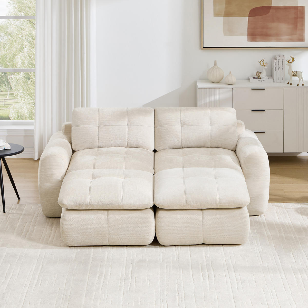 2-SITZER-SOFA DE-34464 mit 2 Ottomanen Beige - Beige, Textil (160/194cm) - ComfortXL