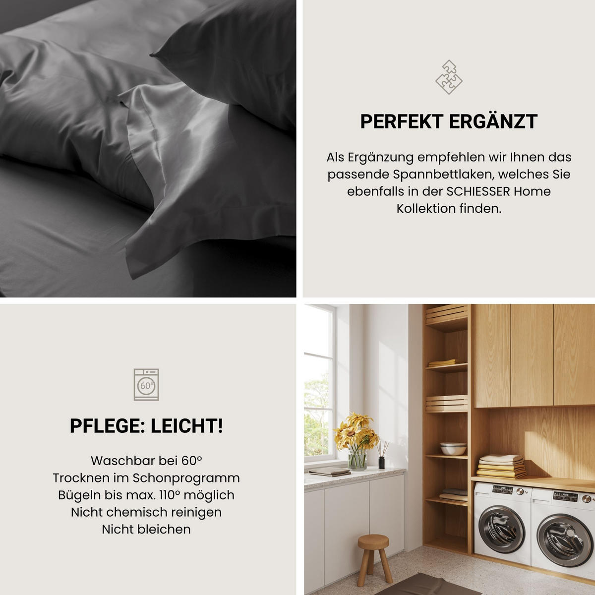 BETTWÄSCHESET Ella - Baumwollsatin - 2-teilig - 155 x 220 cm - Dunkelgrau - Dunkelgrau, Textil (155/220cm) - SCHIESSER