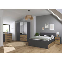 JUGENDZIMMER Joel in Grau Metallic und Artisan Eiche 4 teilig – mit 3türigem Kleiderschrank mit Spiegel, 140er Jugendbett, Nachttisch und Kommode - Grau, Holzwerkstoff (80/200/120cm)