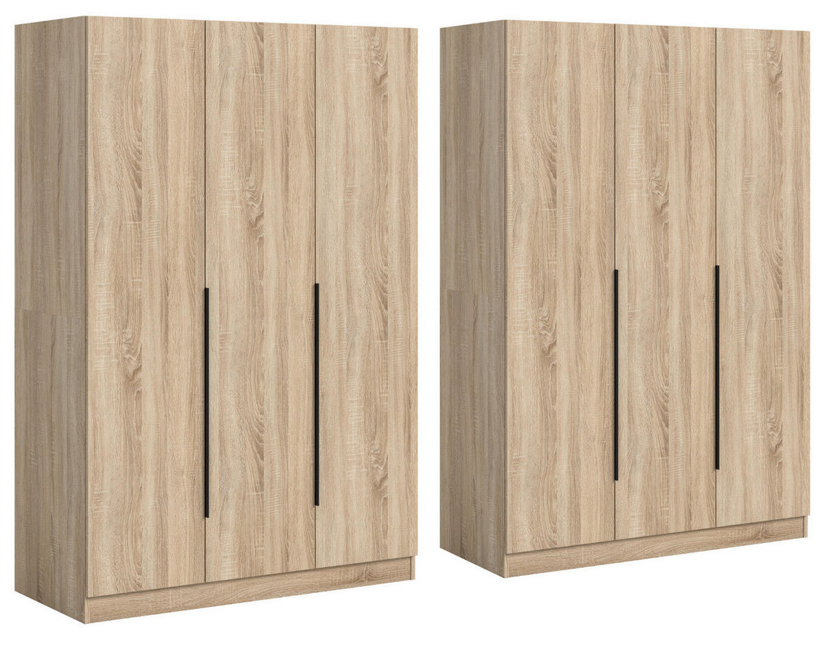 KLEIDERSCHRANK Eiche Sonoma 6-türig 240 x 181 cm, Drehtürenschrank mit Kleiderstange - Eichefarben/Schwarz, Holzwerkstoff/Kunststoff (240/181/52cm) - Inn.Furn