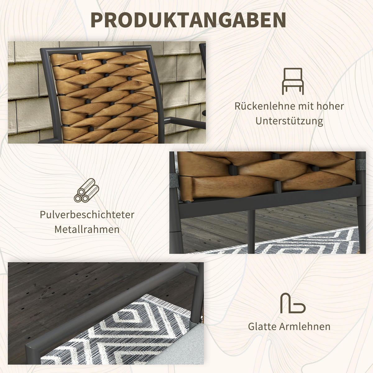 GARTENMÖBEL Set, Stahl, Polyester, Grau - Grau, Kunststoff/Metall - Outsunny