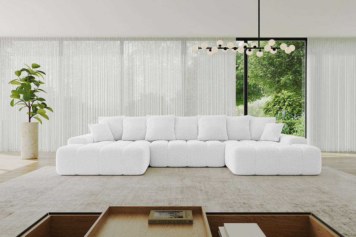 WOHNLANDSCHAFT ENSI-U - 353x164x88 cm Weiß - Weiß, Holzwerkstoff/Kunststoff (357/69/164cm) - ALTDECOR