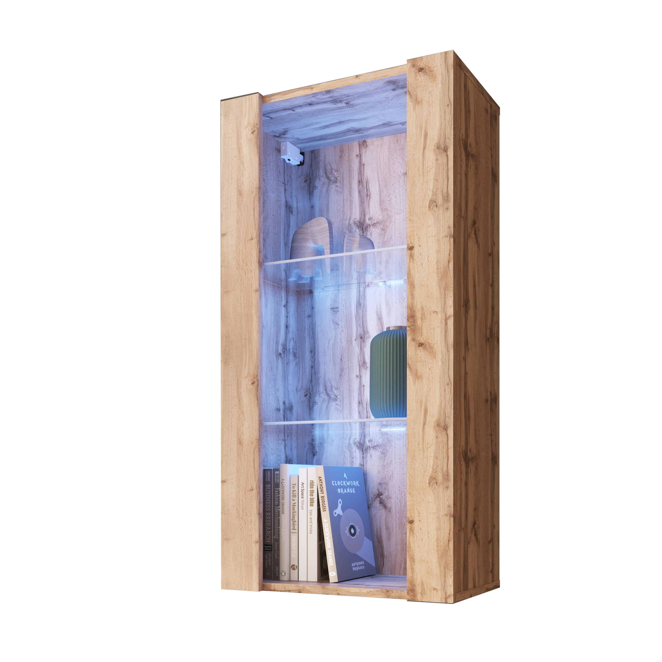 HÄNGEVITRINE TIVOLI Vertical 100, Wotan, LED Blau - Eiche Wotan, Glas/Holzwerkstoff (50/100/29.5cm) - Komodee