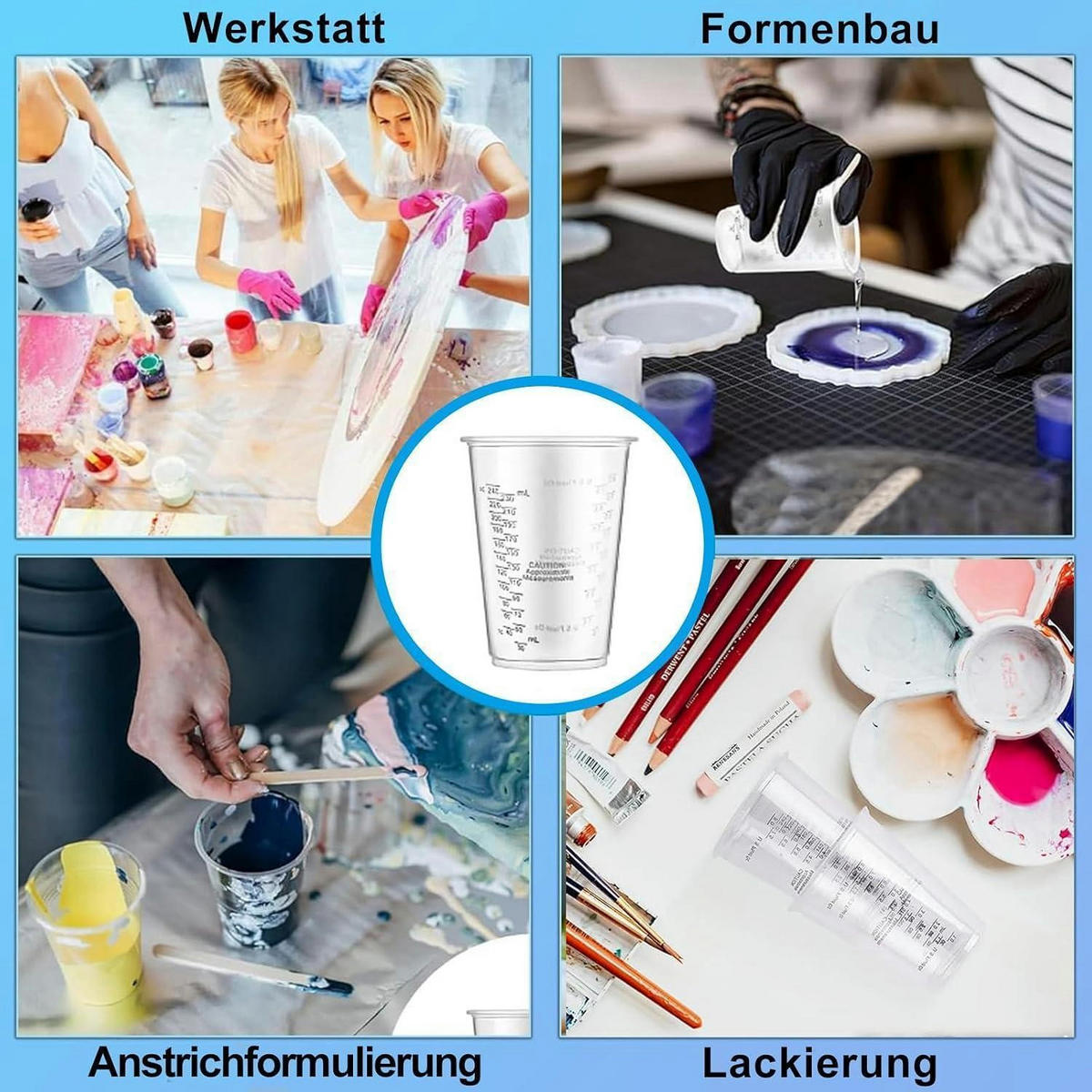MISCHBECHER 30 Stück 240 ml mit Holzstäbchen - Transparent, Kunststoff (0.24L)