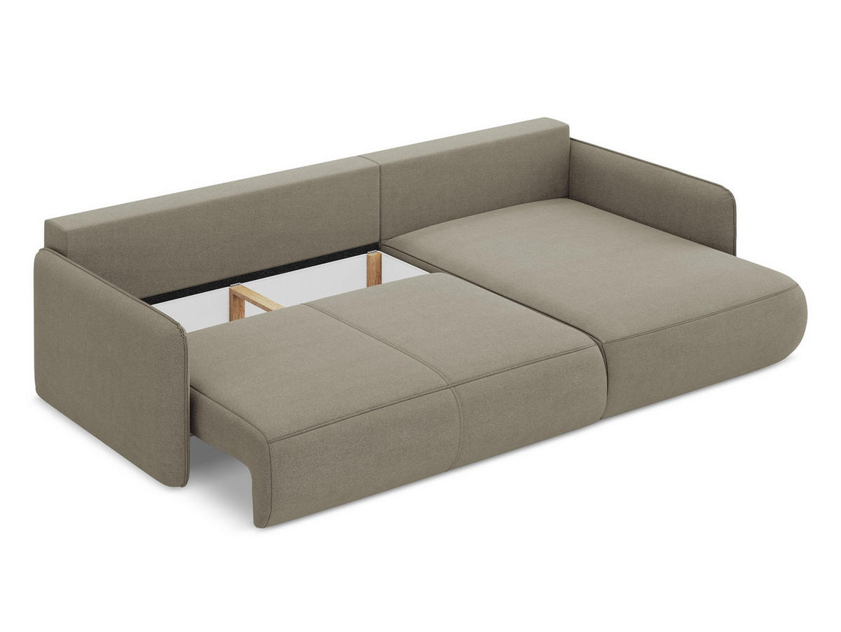 ECKSOFA mit Schlaffunktion Strukturstoff Stoff Beige - Beige/Schwarz, Kunststoff/Textil (240/148cm) - Makamii