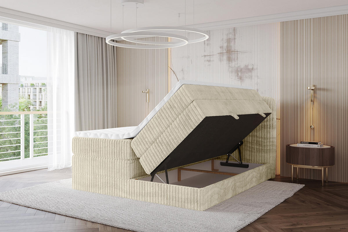 BOXBETT mit Matratze H3|H4 - NINA KING - 160x200 cm - Creme - Magnolie, Holzwerkstoff (160/200cm) - ALTDECOR