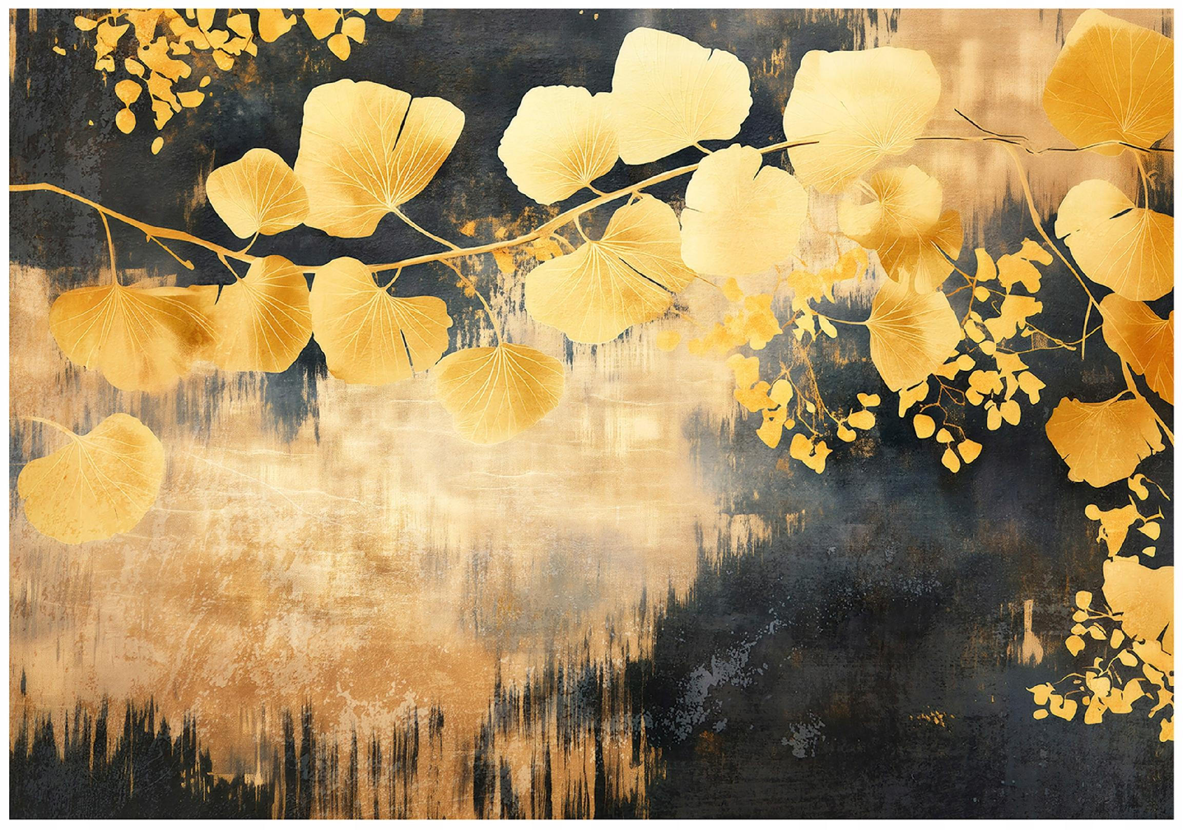 FOTOTAPETE Blätter Abstrakt Golden 254x184 cm - Multicolor, Textil (254/184cm) - Wallarena