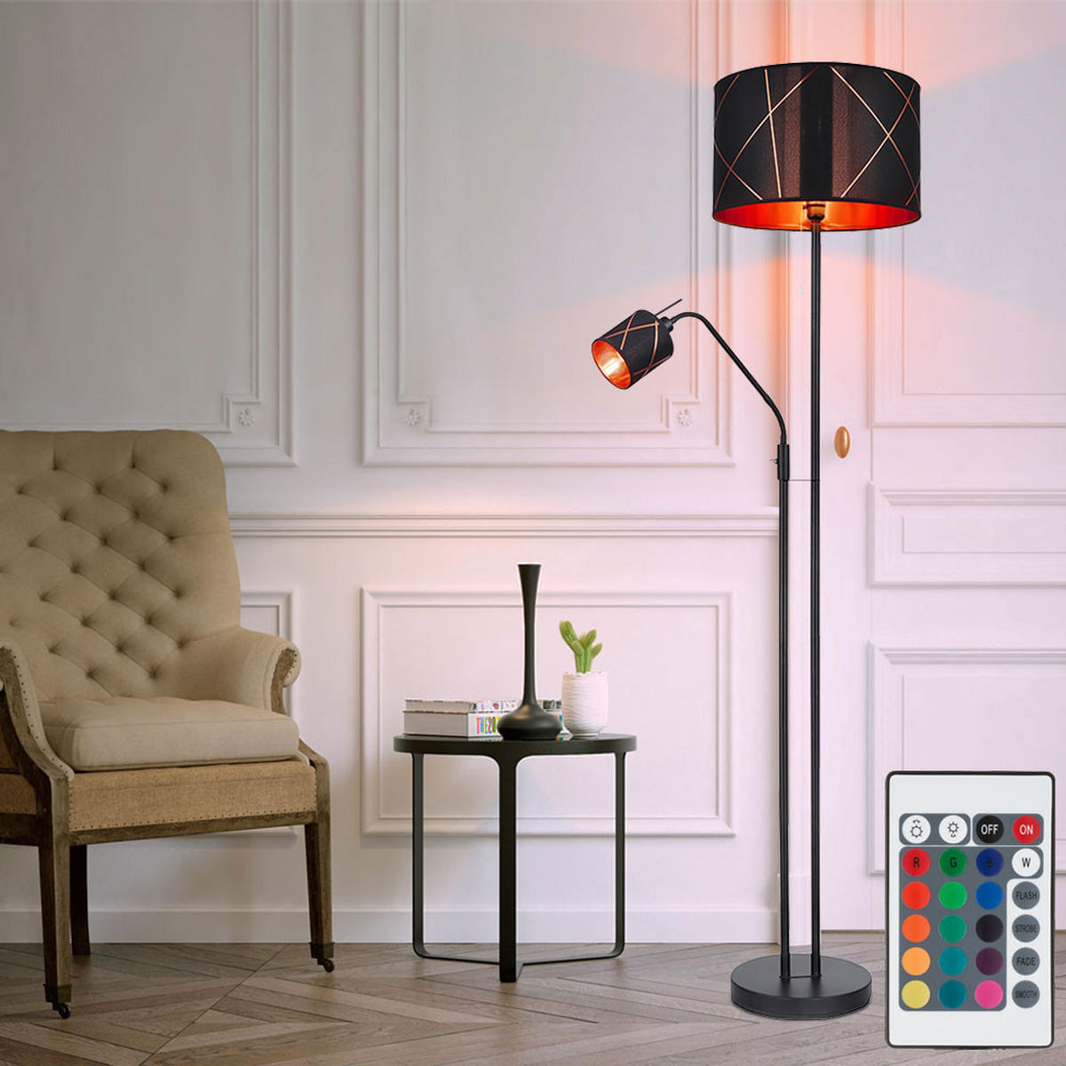LED STEHLEUCHTE BEMMO Metall Schwarz - Schwarz, Metall (40/40/175cm) - Globo Lighting