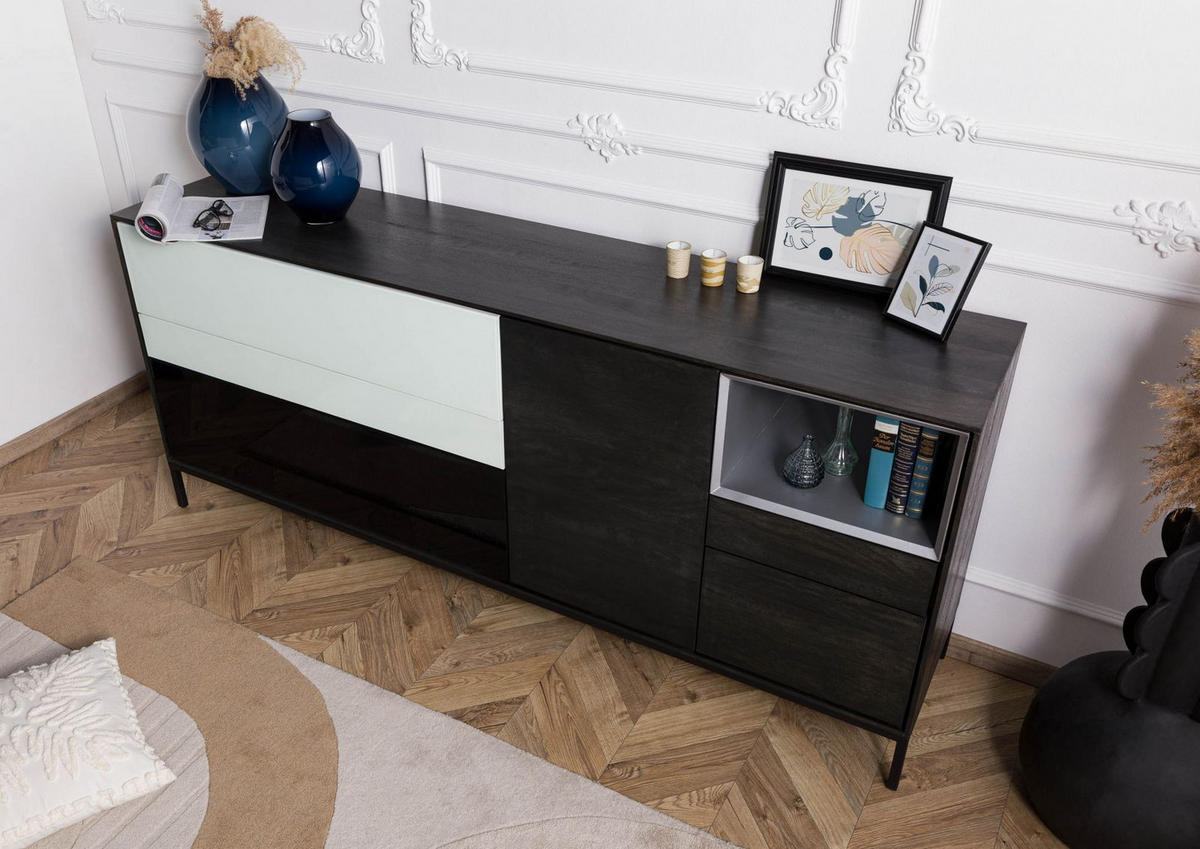 SIDEBOARD Mango 200x45x85 dunkelgrau geölt CHICAGO #205 - Grau, Holz (200/85/45cm) - Massivmoebel24