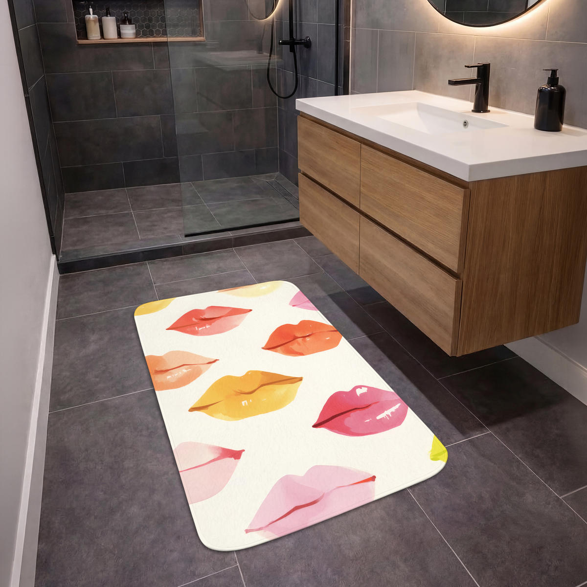 KOUPELNOVÁ PŘEDLOŽKA Rty - barevné - lesklé 60x90 cm - růžová, textil/plast (60/90cm) - OnlyWow