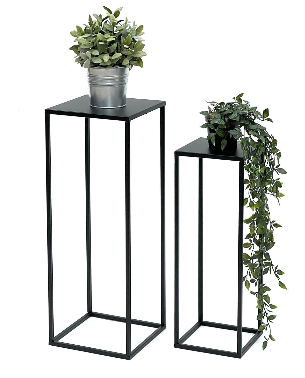 BLUMENHOCKER 2er Set Metall Schwarz Eckig 96315 - Schwarz, Metall (23/60/23cm) - DanDiBo