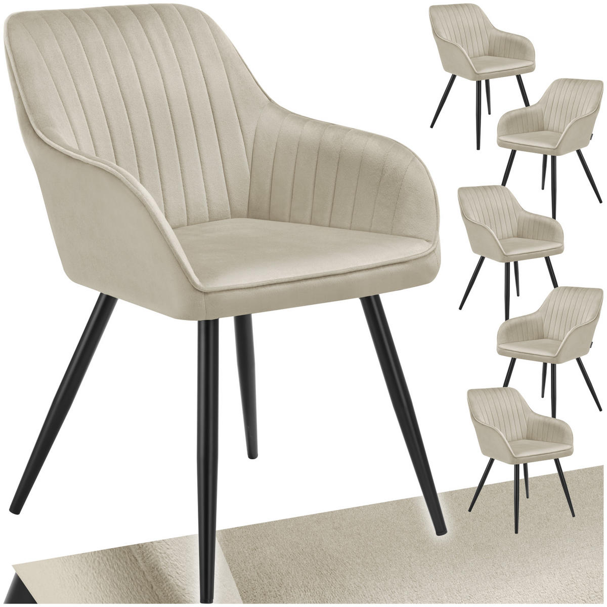 ESSZIMMERSTUHL 6er Set Marilyn 58 x 62 x 82 cm creme/schwarz - Creme/Schwarz, Metall (58/82/62cm) - tectake