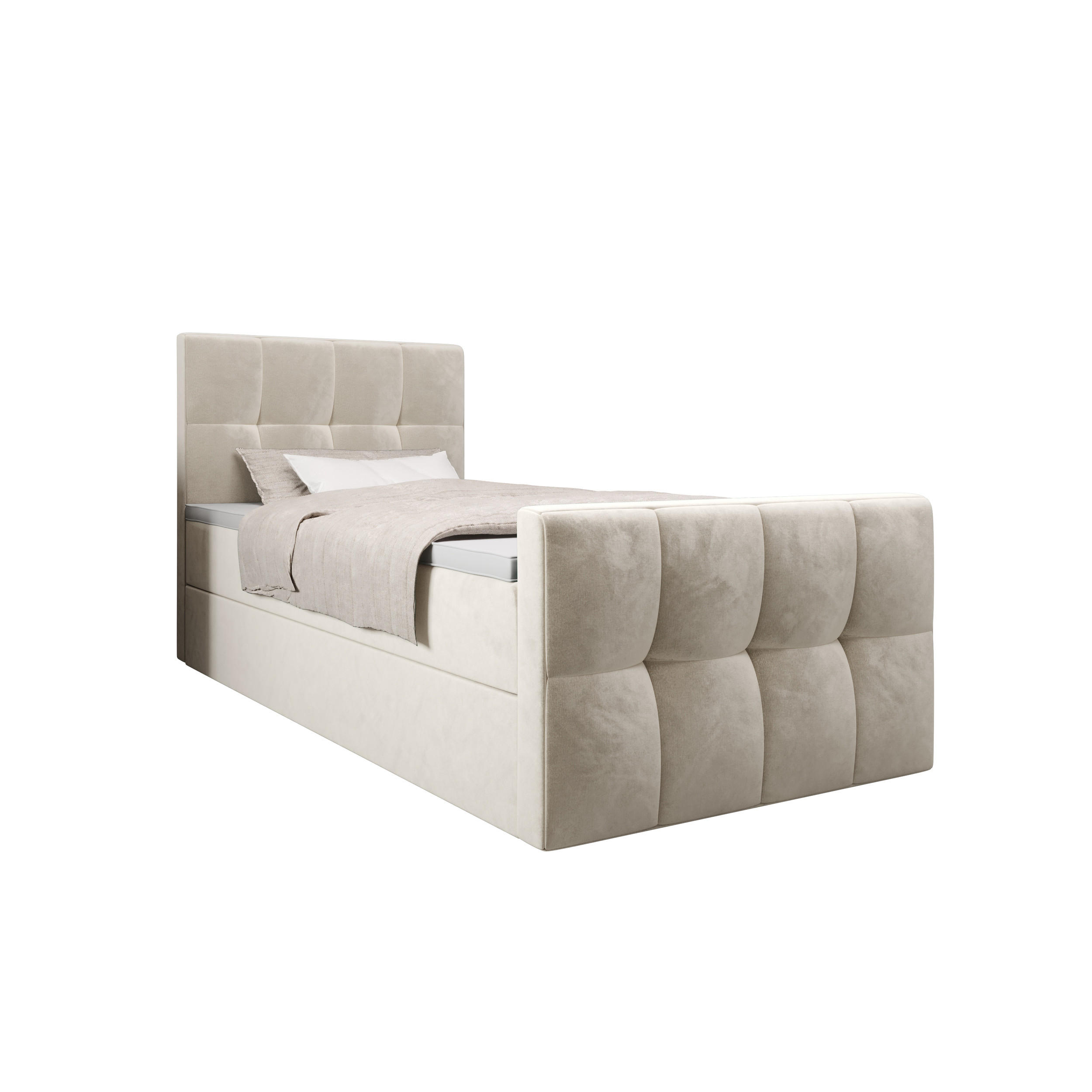 BOXBETT MANHATTAN mit Matratze H3, Bonell und Topper 100x200 Monolith 02 - Creme, Textil (100/200cm) - Bedante
