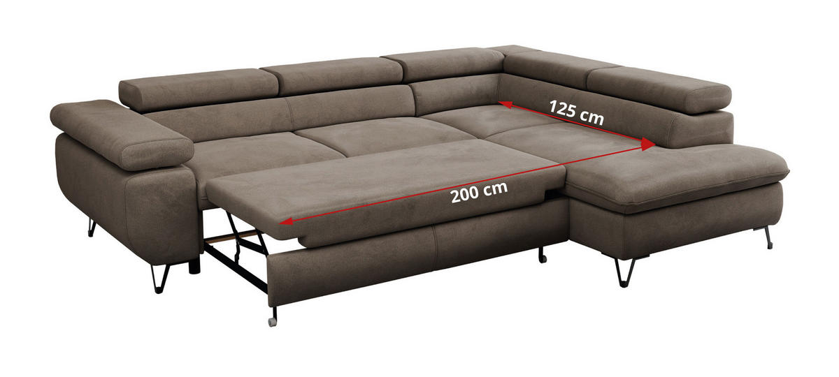 ECKSOFA PETER L Braun Velvet - Links Seite - Schwarz/Braun, Textil/Metall (208/273cm) - MKS