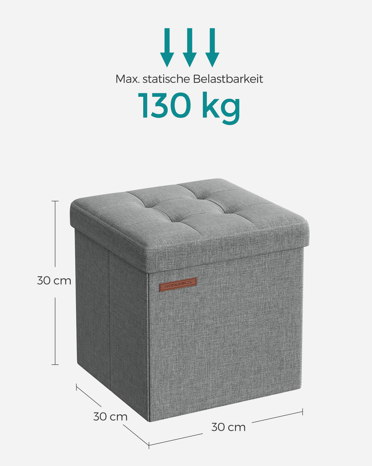 SITZHOCKER Monica - Hellgrau, Textil (30/30/30cm) - SONGMICS