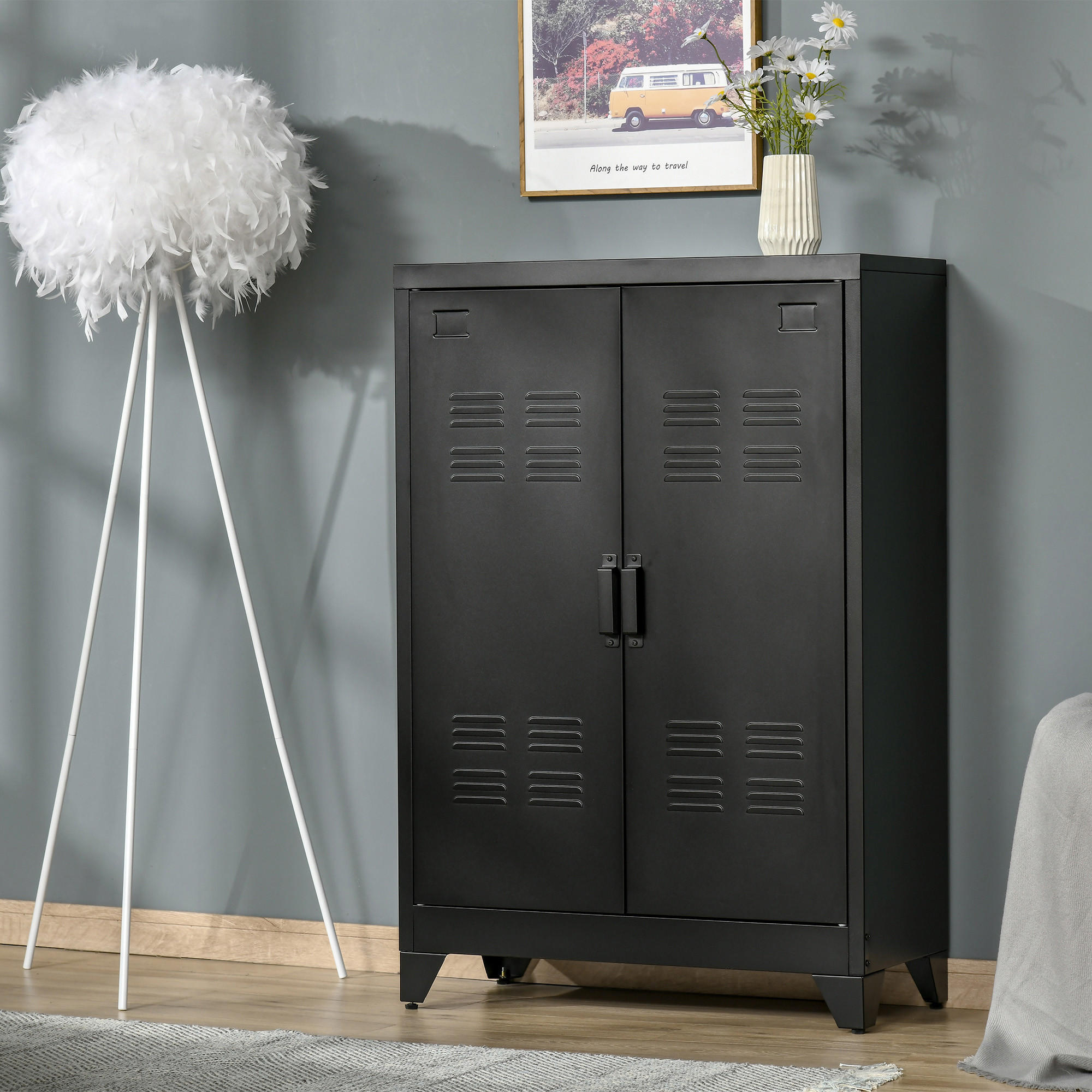 SIDEBOARD, Aktenschrank, Schwarz - Schwarz, Metall (33/110/75cm) - HOMCOM