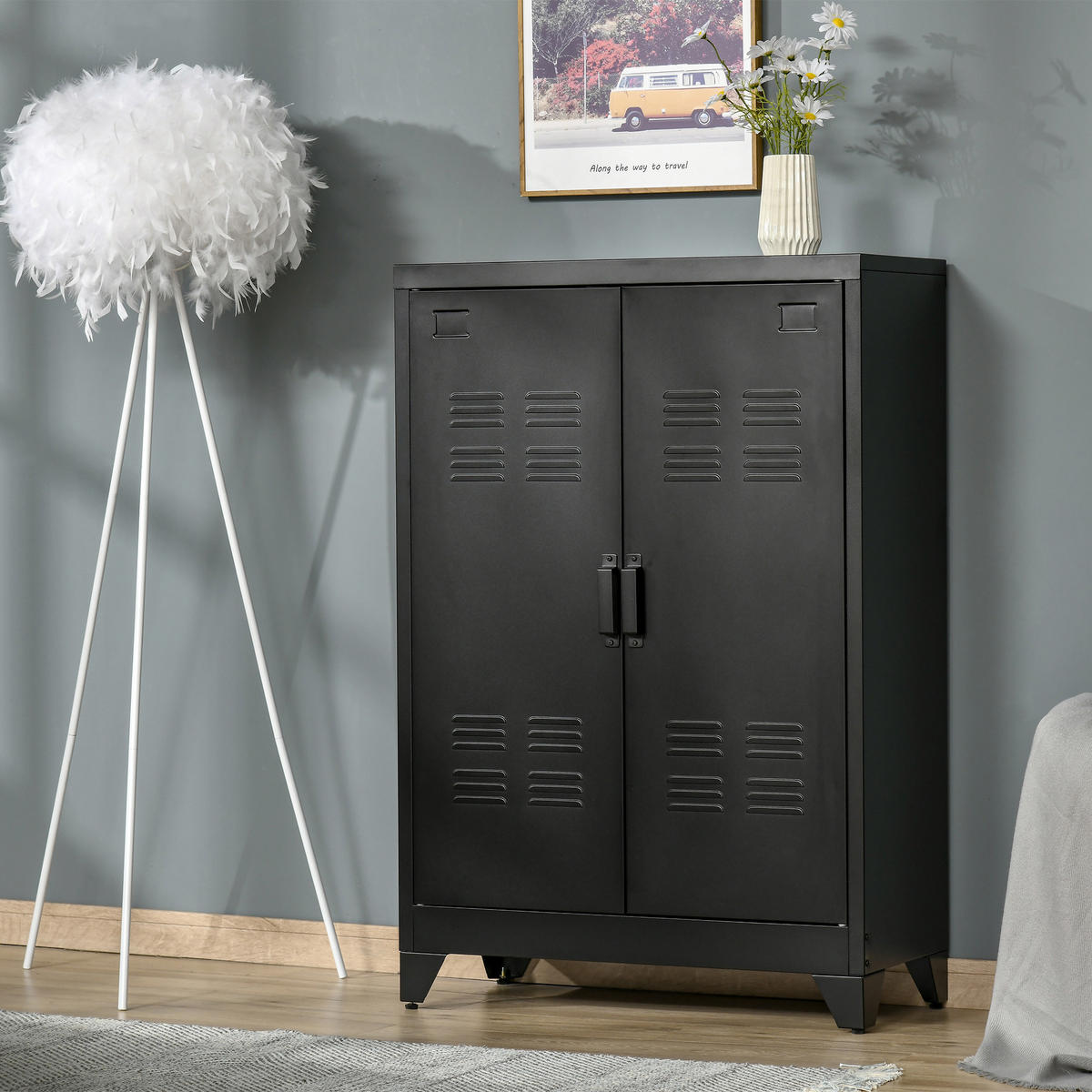 SIDEBOARD, Aktenschrank, Schwarz - Schwarz, Metall (33/110/75cm) - HOMCOM