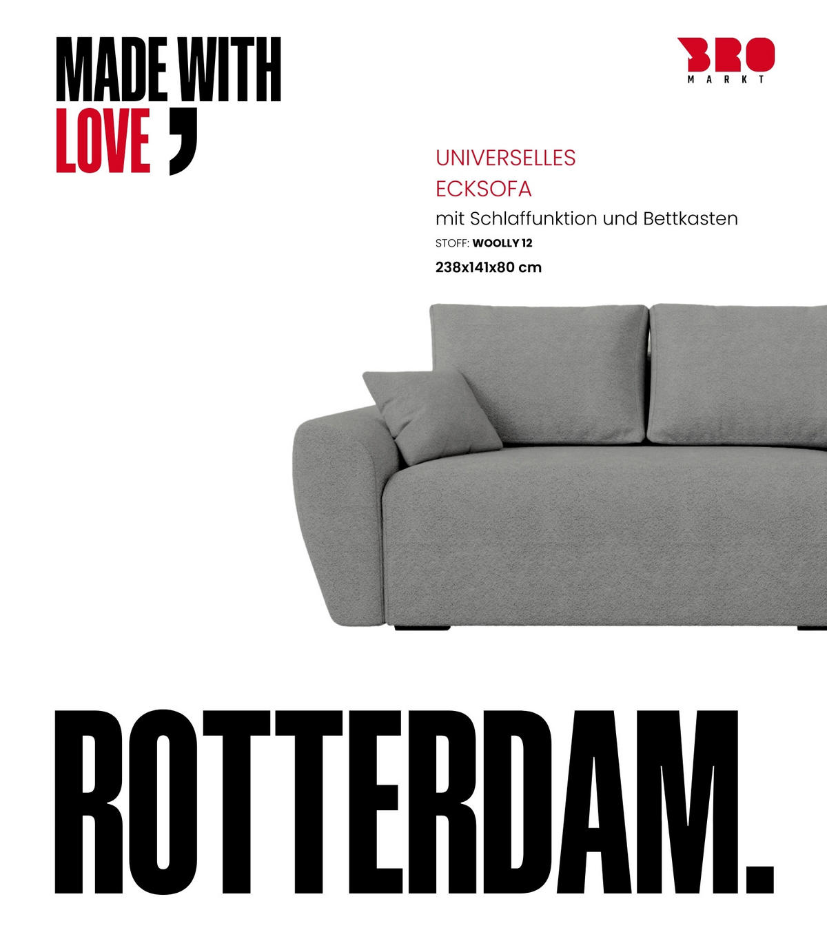 ECKSOFA Rotterdam mit Schlaffunktion Grau Bouclé - Grau, Textil (238/141cm) - Bromarkt
