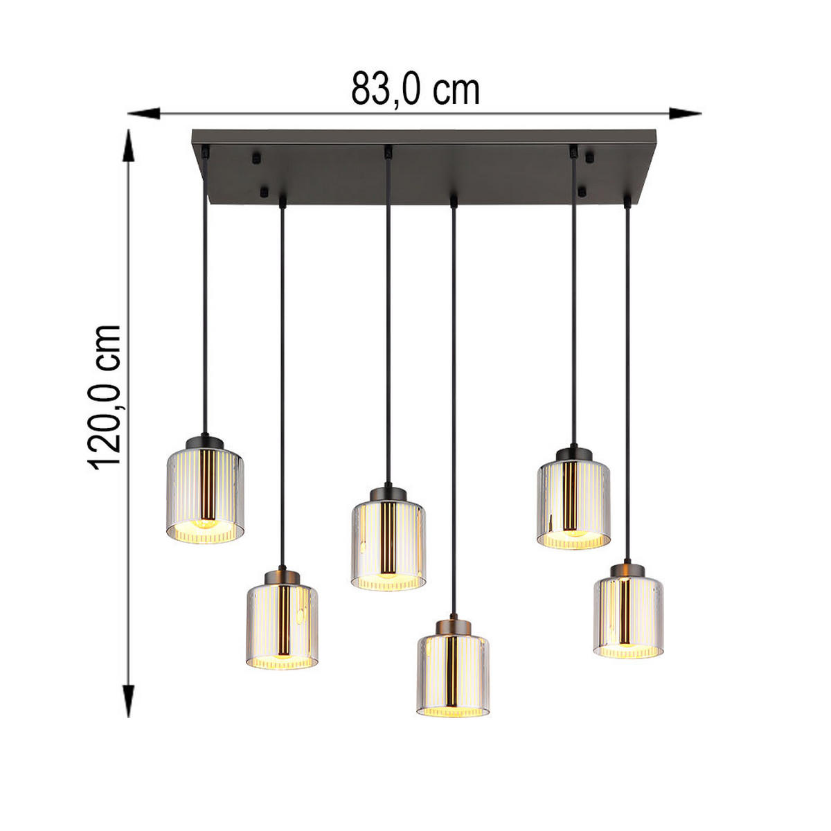 HÄNGELEUCHTE Glas Schwarz Chrom 6-flammig - Schwarz, Glas (83/30/120cm) - Globo Lighting