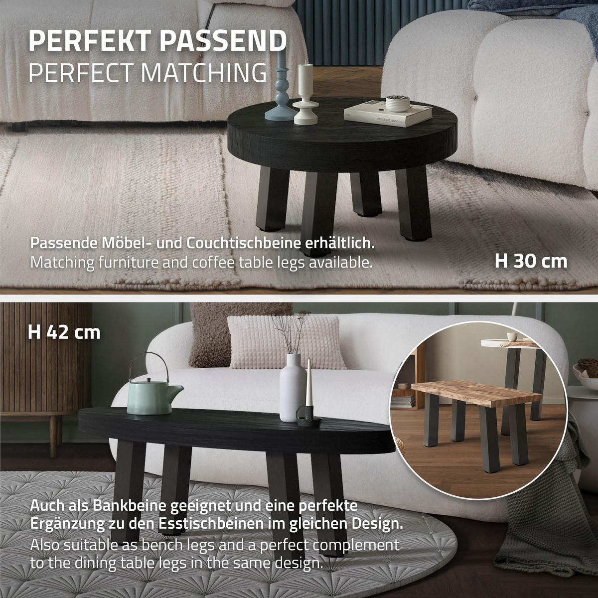 TISCHBEINE 4er Set I-96GRAD-Design H:72 cm Dunkelgrau 8x8 cm - Dunkelgrau, Metall (8/72/8cm) - ML-DESIGN