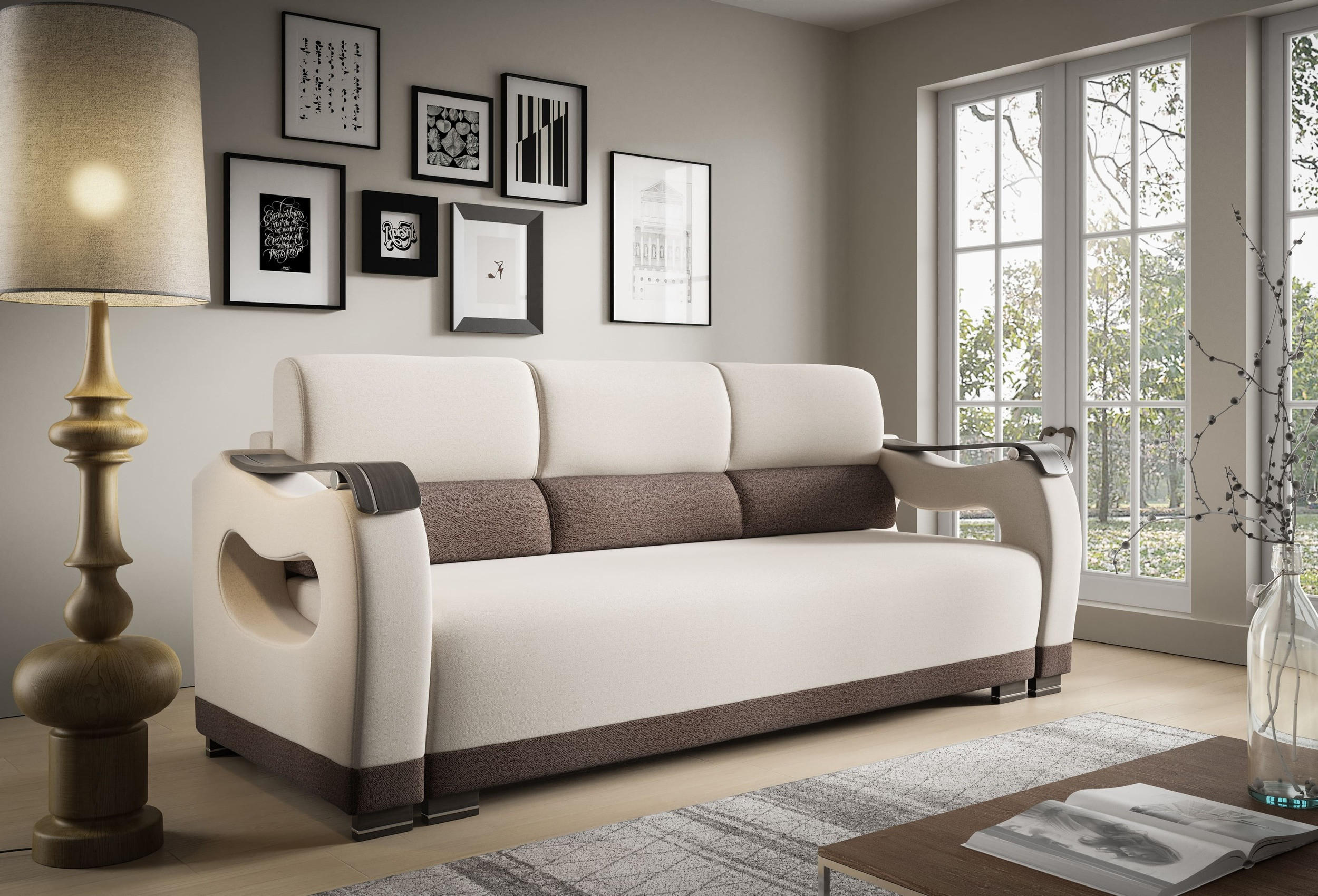 Thumbnail - Möblo Schlafsofa, Creme, Holz, 227x90x92 cm, Wohnzimmer, Sofas & Couches, Schlafsofas