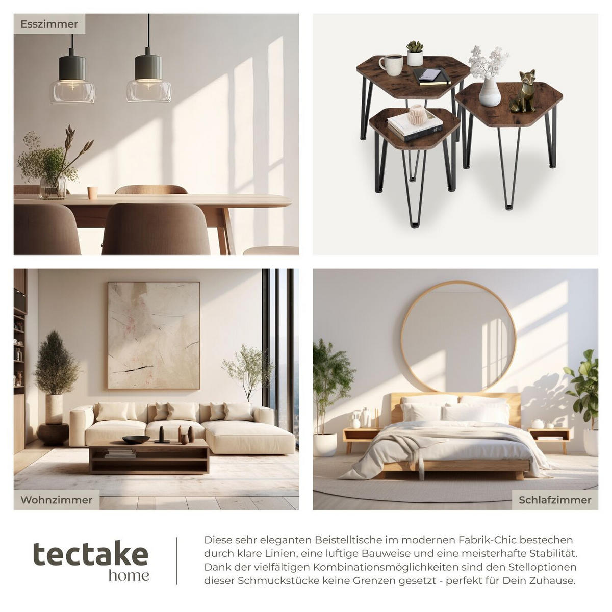 BEISTELLTISCH-SET Torquay,stapelbar,Industrial Holz dunkel, rustikal - Rostfarben, Holzwerkstoff (58.7/52/45.5cm) - tectake