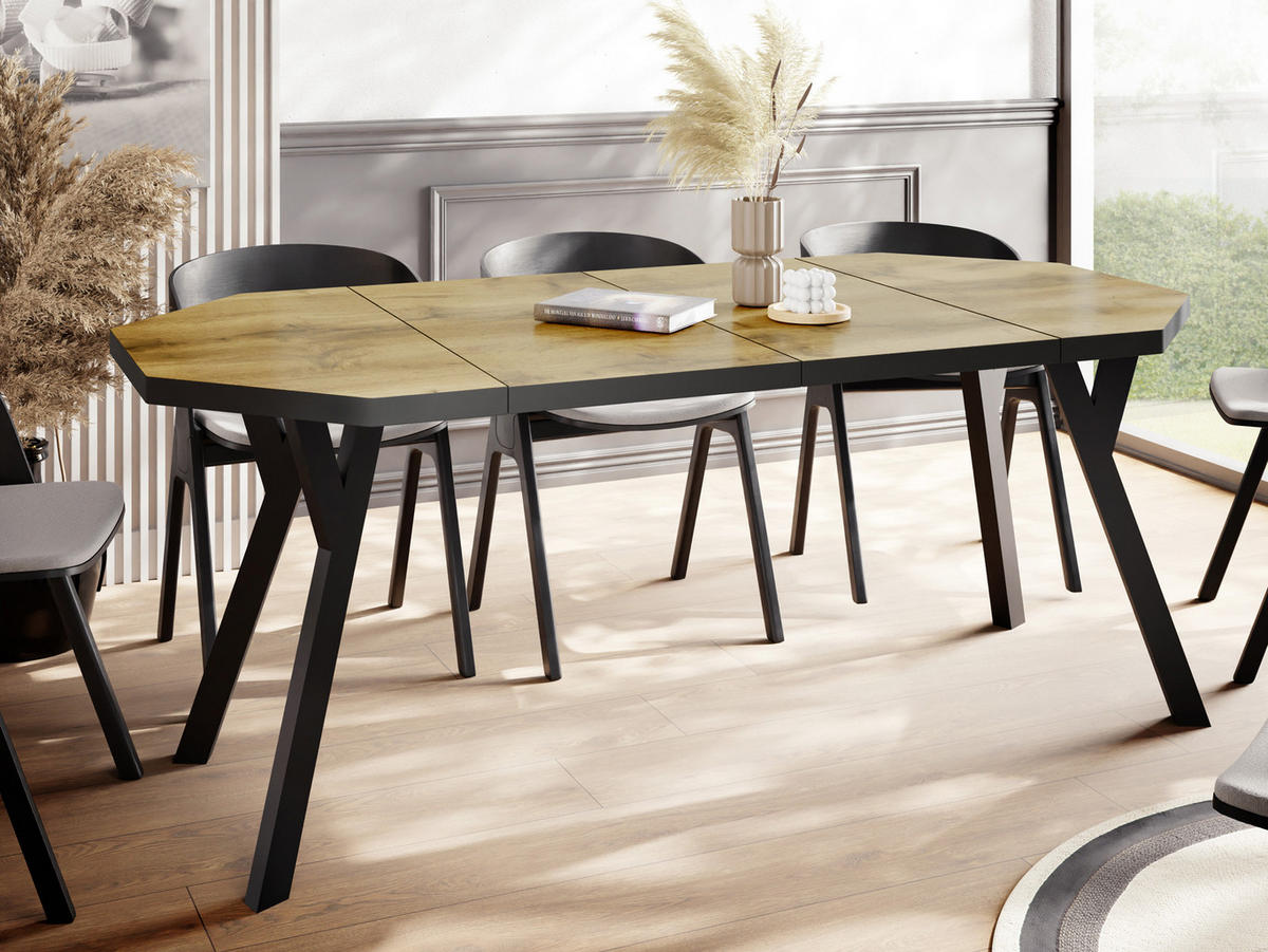 ESSTISCH Desmond achteckiger ausziehbarer, Wotan Eiche 100-200/100/76 cm - Eiche Wotan/Schwarz, Holz/Holzwerkstoff (100/100/76cm) - WFL GROUP