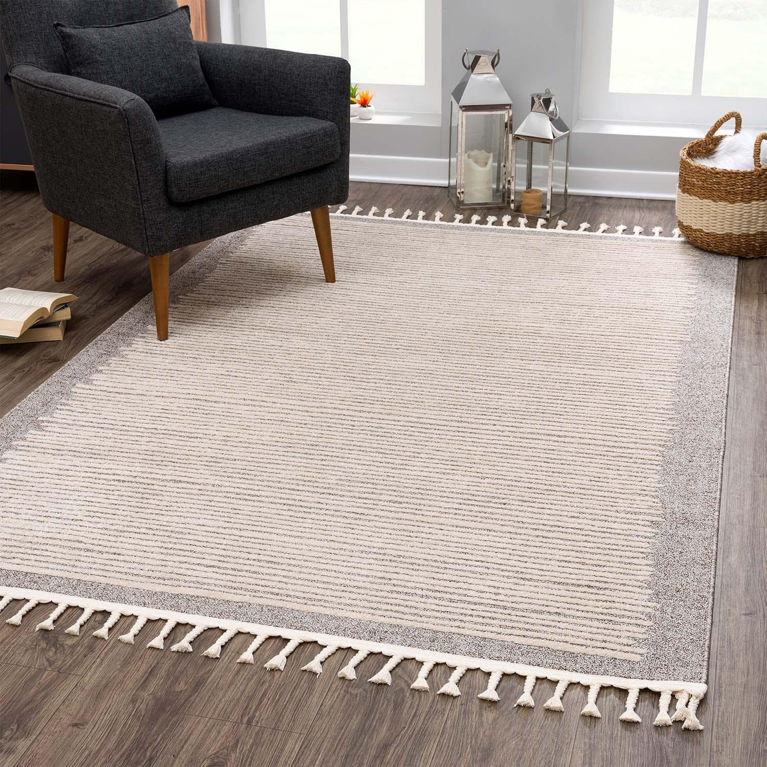 Thumbnail - carpet city Kurzflor-Teppich, Braun, Textil, Gestreift, Rechteckig, 120x170 cm, Oeko-Tex® Standard 100, für Fußbodenheiz...