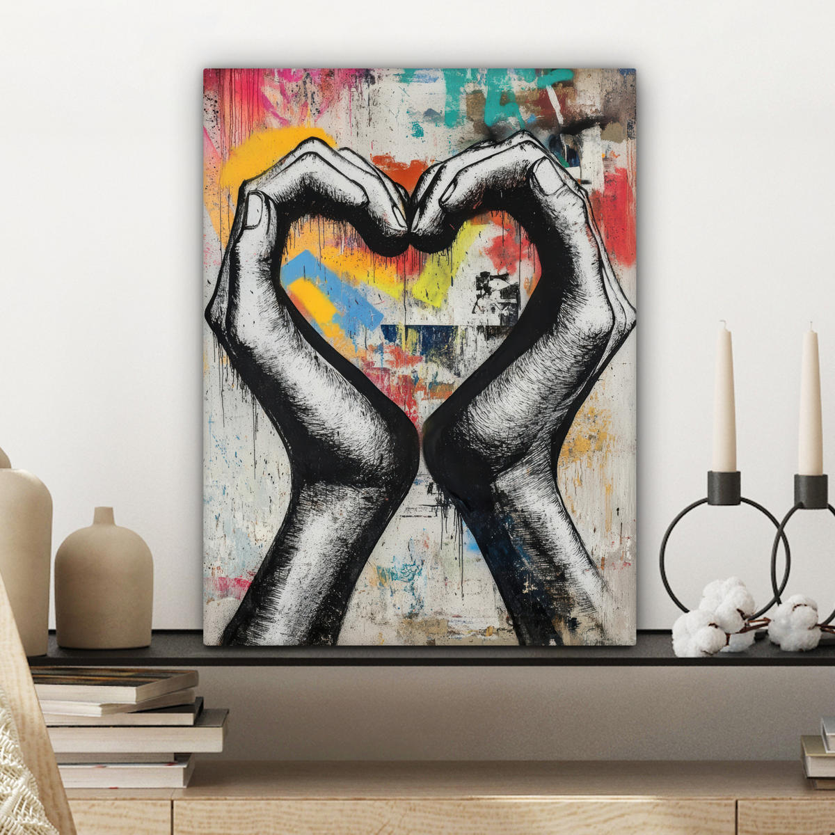 LEINWANDBILD - Hände - Herz - Straßenkunst - Graffiti - 30x40 - Bilder - Multicolor, Textil (30/40cm) - MuchoWow