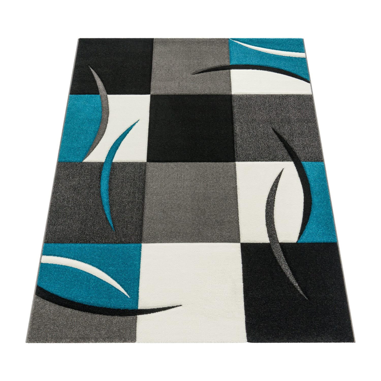 TEPPICH Kurzflor Karo Wohnzimmer schmutzabweisend Türkis Rechteckig 80x150 - Blau, Textil (80/150cm) - KADIMA DESIGN