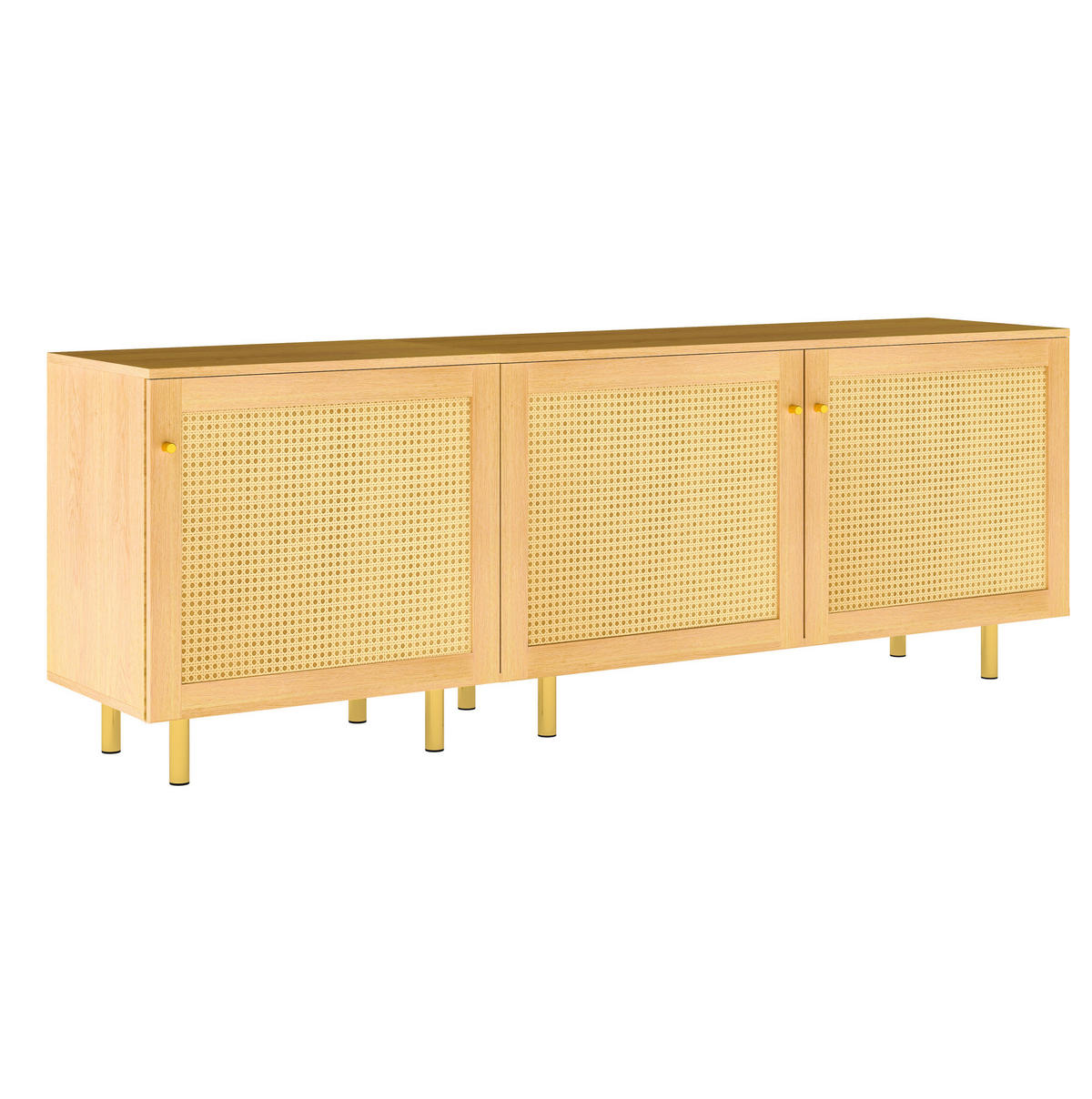 BOČNÍ skříň 180/40/63 cm přírodní z MDF s modulární konstrukcí a zlatými úchytkami - přírodní, kompozitní dřevo (180/63/40cm) - OKWISH