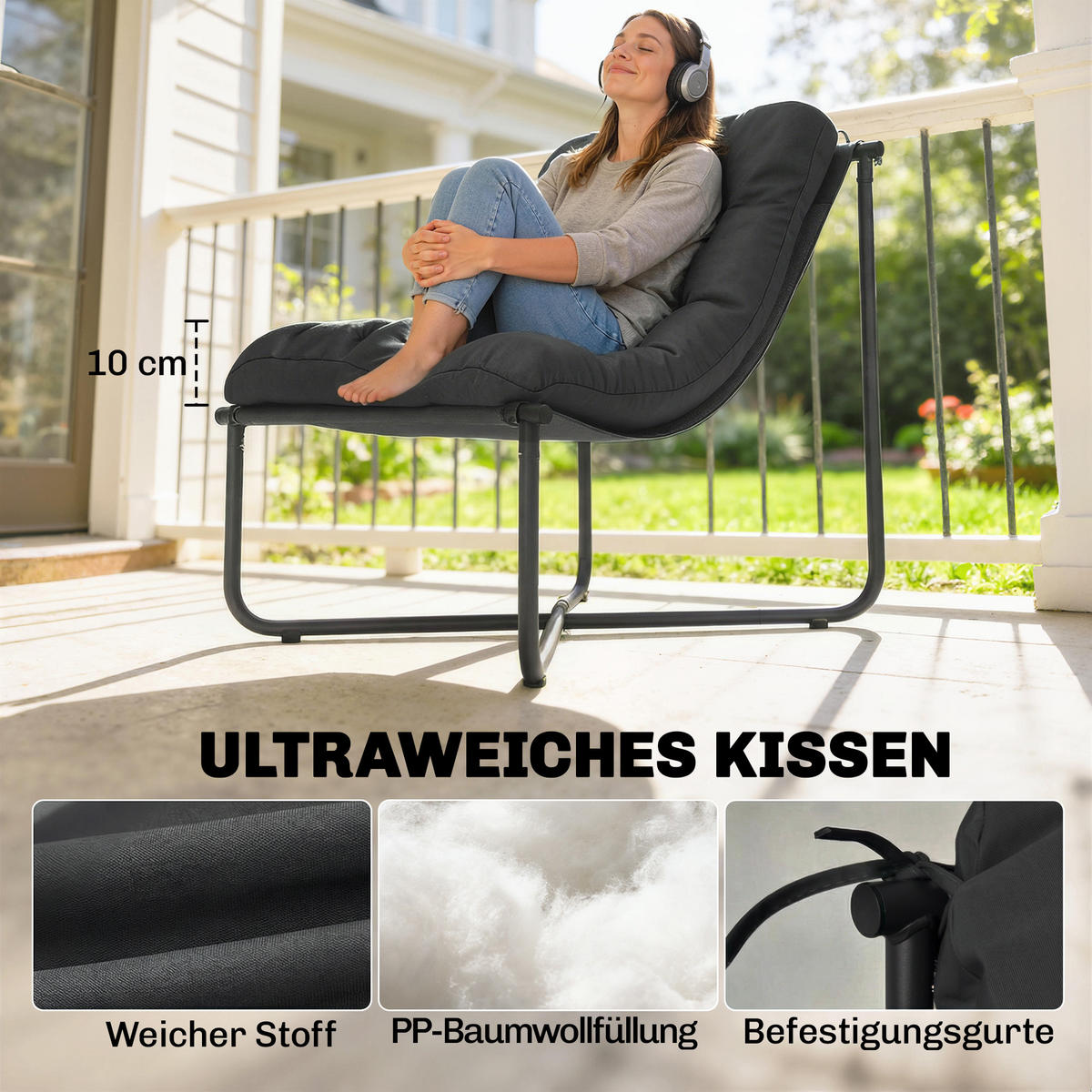 GARTENSESSEL Netzstoff Stahl Dunkelgrau - Dunkelgrau, Textil/Metall (76/76/92cm) - Outsunny