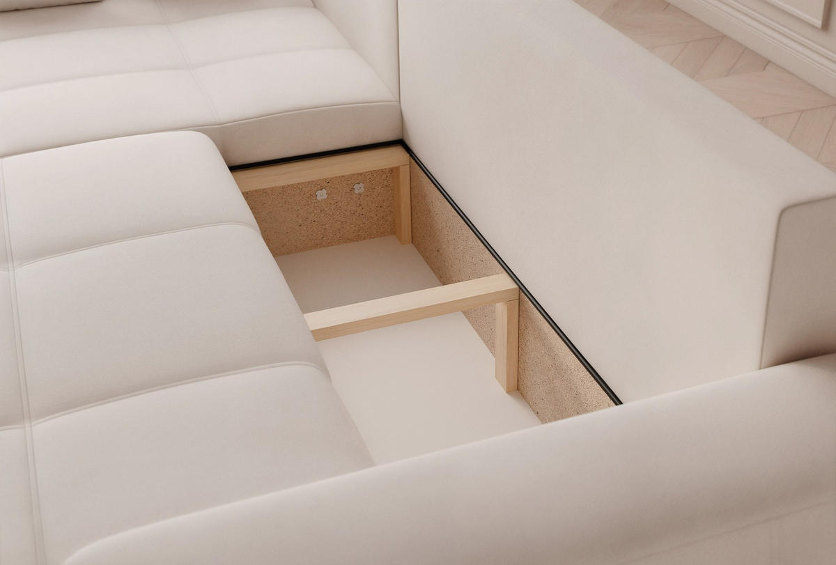 ECKSOFA XL Velours mit Bettkasten und Schlaffunktion - Creme, Holzwerkstoff/Textil (278/145cm) - Idohome