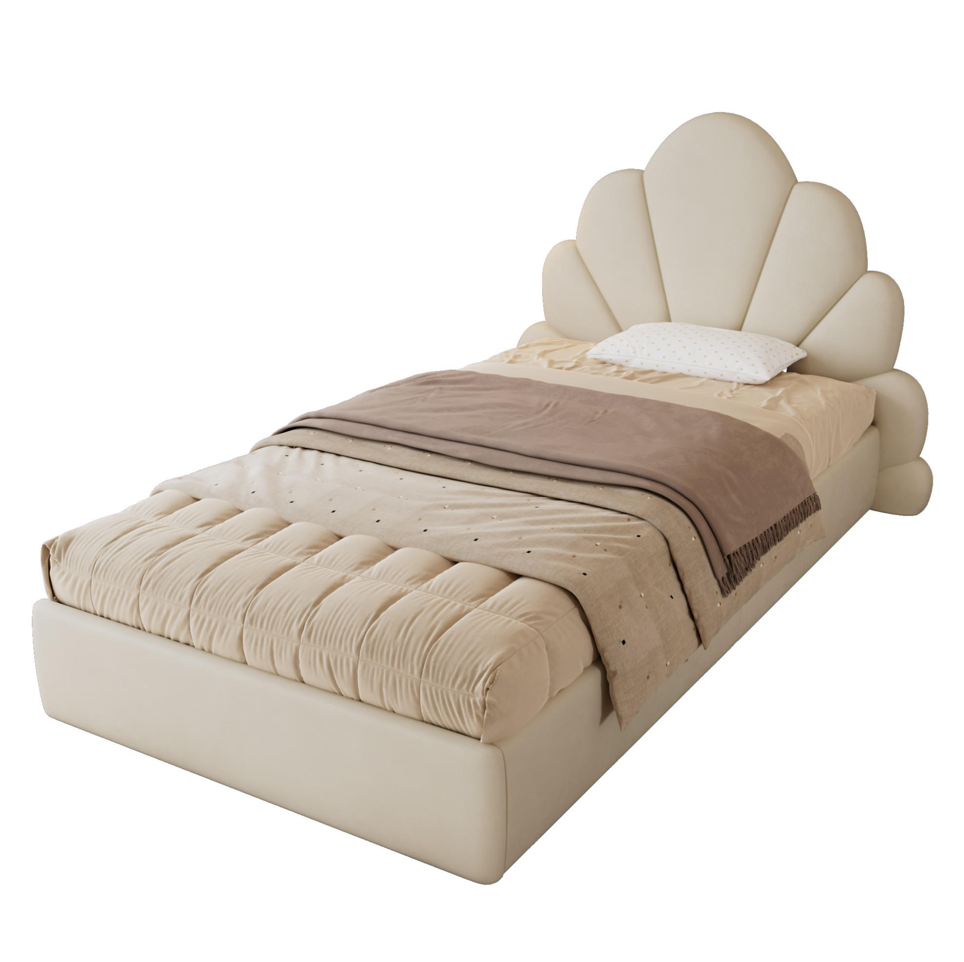 OKWISH ČALOUNĚNÁ postel 90/200 cm béžová ze sametu s květinovým čelem a stabilním roštem