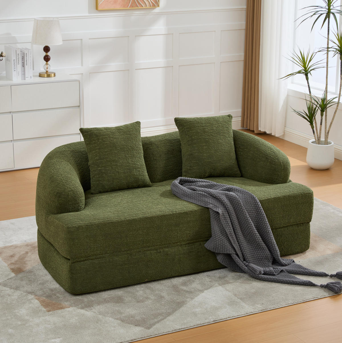 SOFA 2-in-1 Klappbett 157 cm Chenille Grün - Grün, Kunststoff (84/65/157cm) - Meubliv