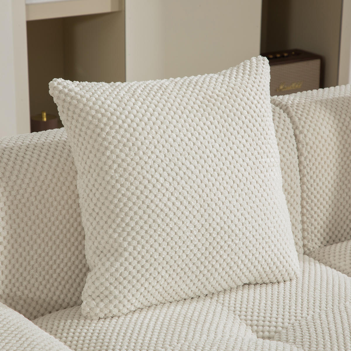 ECKSOFA Chenille Beige mit Kissen - Beige, Textil (266/176cm) - WISHDOR