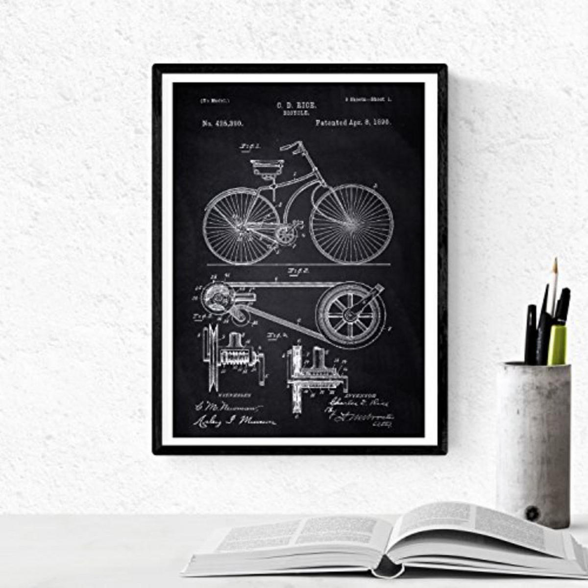 POSTER Set mit 4 Schwarz Fahrrad Patent A4 Schwarzer Rahmen - Schwarz, Papier (29.7/3cm) - Nacnic