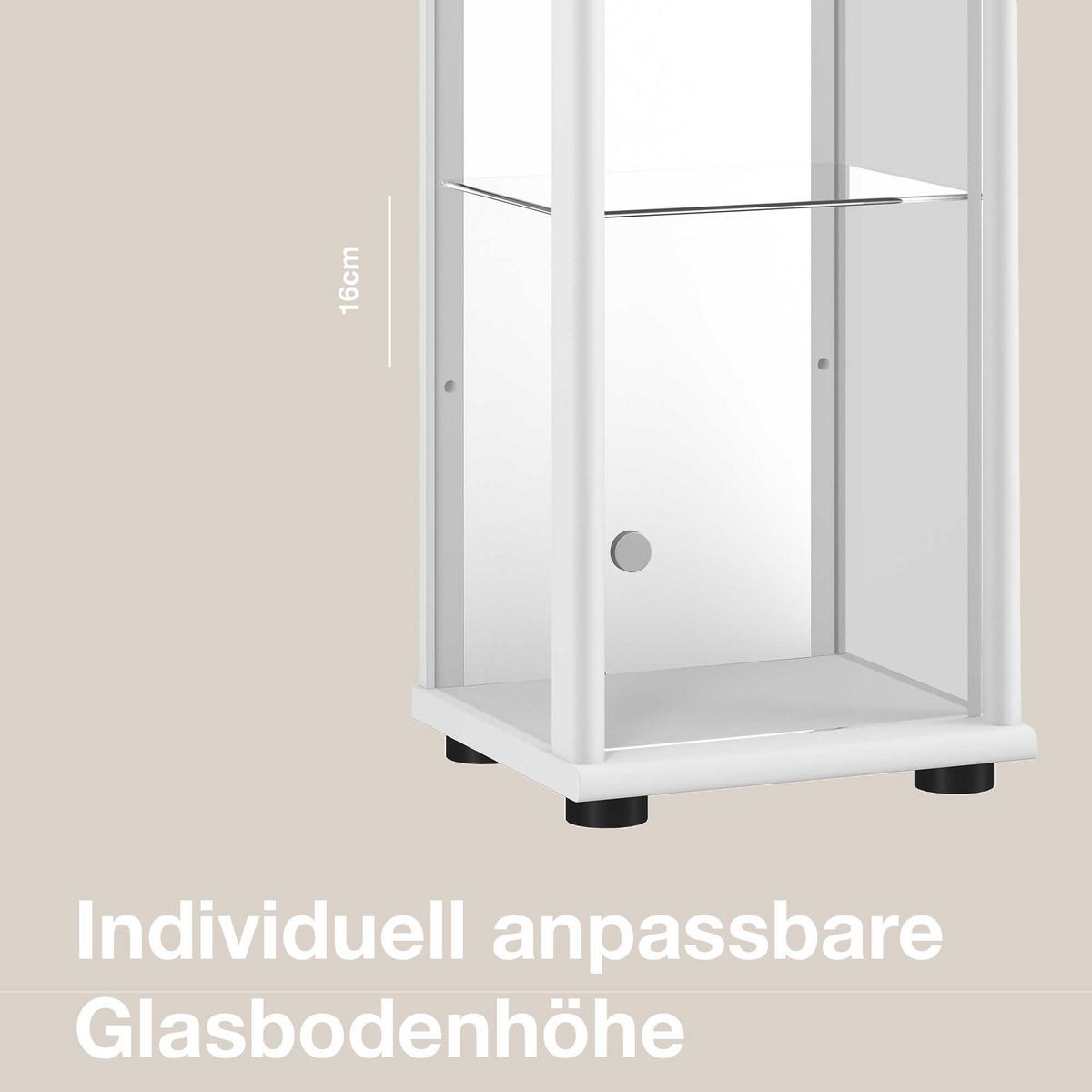 GLASVITRINE 33/37/176 cm mit Spiegel, LED, Schloss & 4 höhenverstellbaren Glasböden - Transparent/Silberfarben, Glas/Holzwerkstoff (37/176/33cm) - K-Möbel
