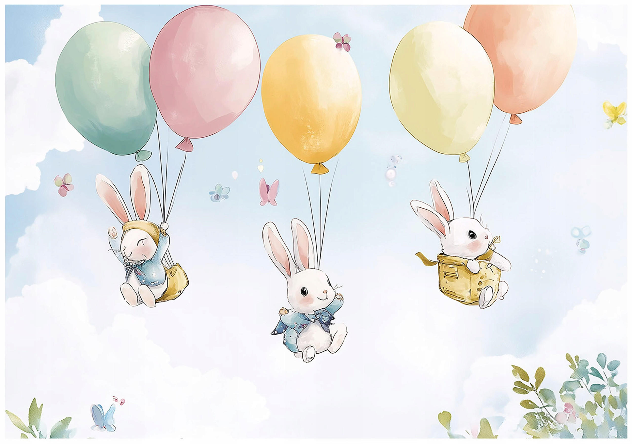 FOTOTAPETE Kinderzimmer Mädchen Kaninchen Wolken 250x175 - Multicolor, Papier (250/175cm) - Wallarena
