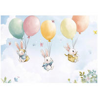 FOTOTAPETE Kinderzimmer Mädchen Kaninchen Wolken 300x210 - Multicolor, Papier (300/210cm) - Wallarena