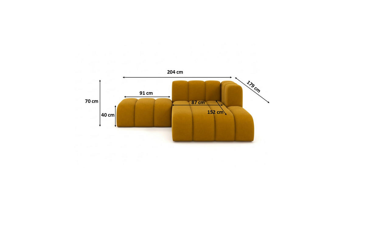CHAISELONGUE Mit Hocker Grand, Veloursstoff Salvador, Gelb, Rechts - Gelb, Holz (204/179cm) - Kaiser Möbel